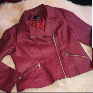 Red Moto Jacket Faux Leather